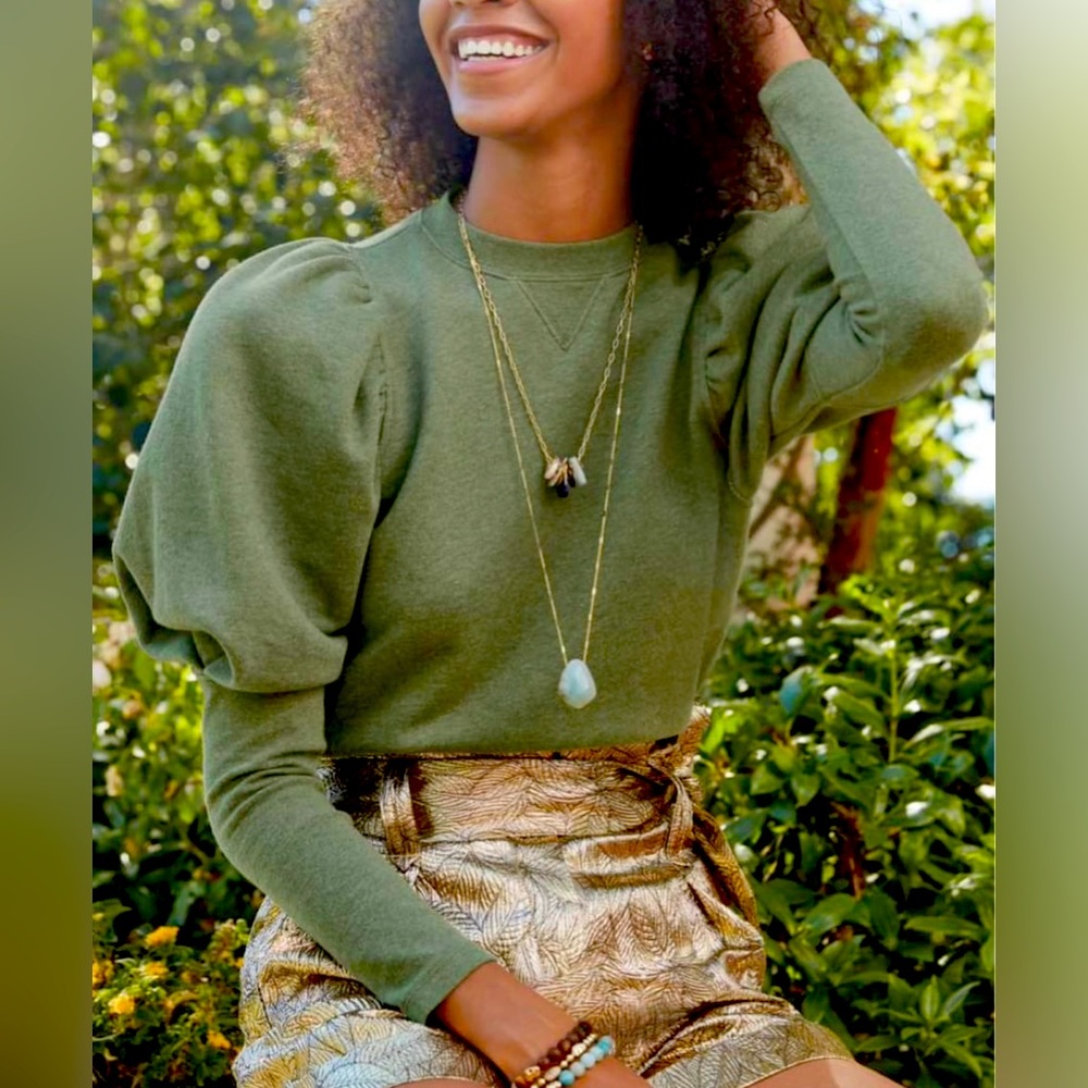 Stella & and Puff Sleeve Pullover Sweatshirt Size S, Heather Sage